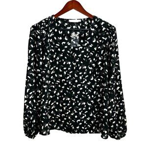 Lush Women's Black-Ivory Button-Down Blouse Long Sleeves Lightweight XL